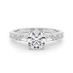 GIA 1,1ct Anello con diamante rotondo e baguette a fascia in oro bianco 18 carati