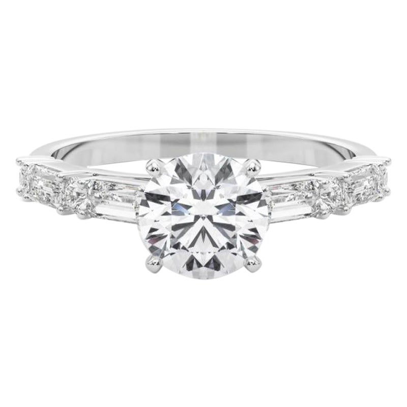 GIA 1.1ct Round Round & Baguette Channel Band Bague diamant en or blanc 18K