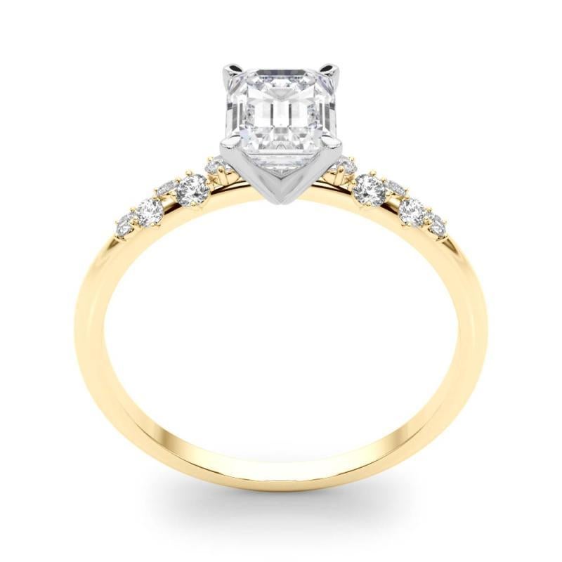 GIA 1,2 Karat Smaragd Cluster Trellis Solitär 18K Gelbgold Diamantring im Zustand „Neu“ im Angebot in New York, NY