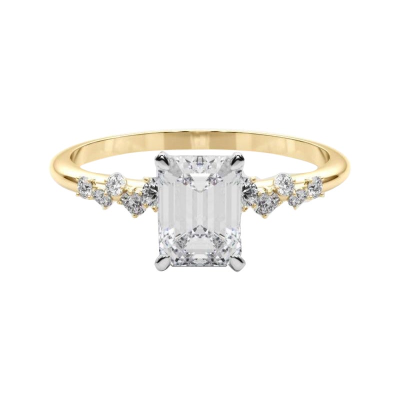 GIA 1,2 Karat Smaragd Cluster Trellis Solitär 18K Gelbgold Diamantring