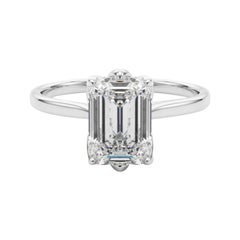 GIA 1.2 Carat Emerald Solitaire Cathedral Tulip 18K White Gold Diamond Ring