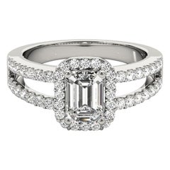 GIA 1.2 Carat Halo Emerald Filigree Split Shank  Diamond Ring