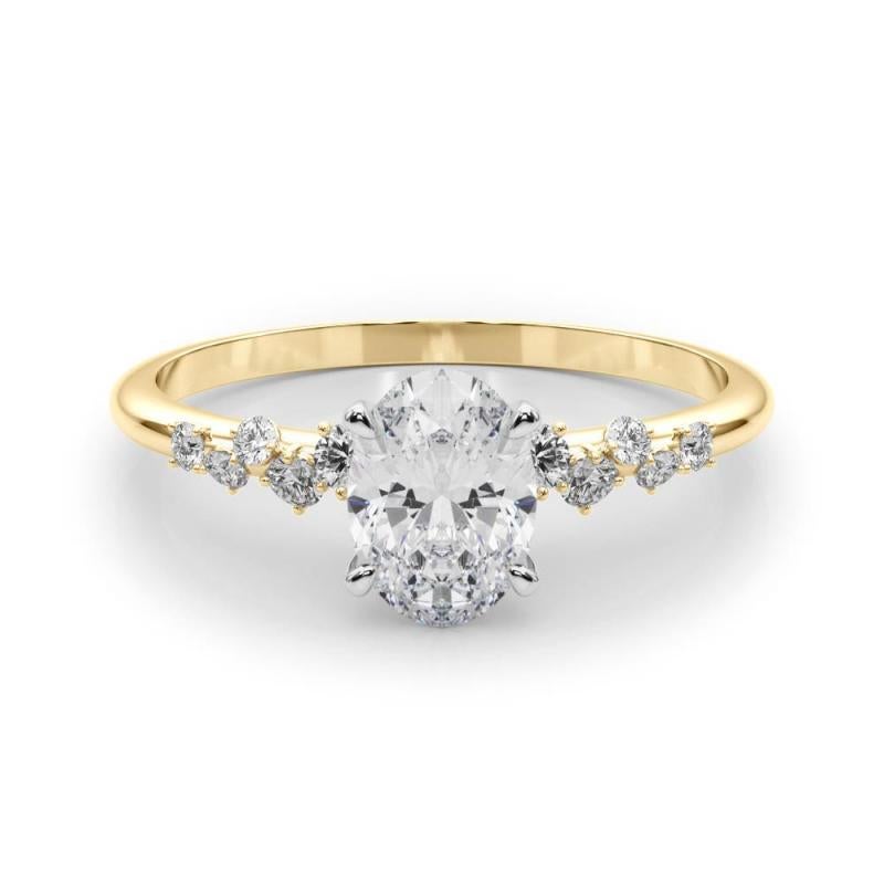GIA 1,2 Karat Oval Cluster Trellis Solitär 18K Gelbgold Diamantring im Angebot