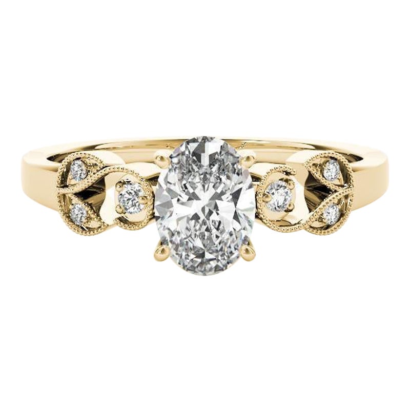 GIA 1,2 Carati Oval Formal Garden Leaf Trellis Anello con diamanti in oro giallo 18K