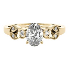 GIA 1,2 Carati Oval Formal Garden Leaf Trellis Anello con diamanti in oro giallo 18K