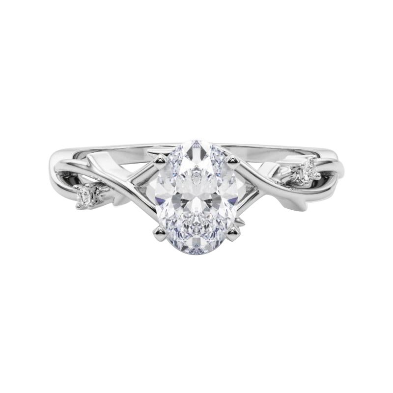 GIA 1.2 Carat Oval Vine Band Nature Inspired 18K White Gold Diamond Ring