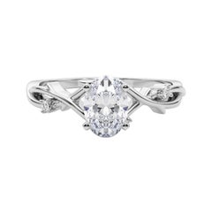 GIA 1.2 Carat Oval Vine Band Nature Inspired 18K White Gold Diamond Ring