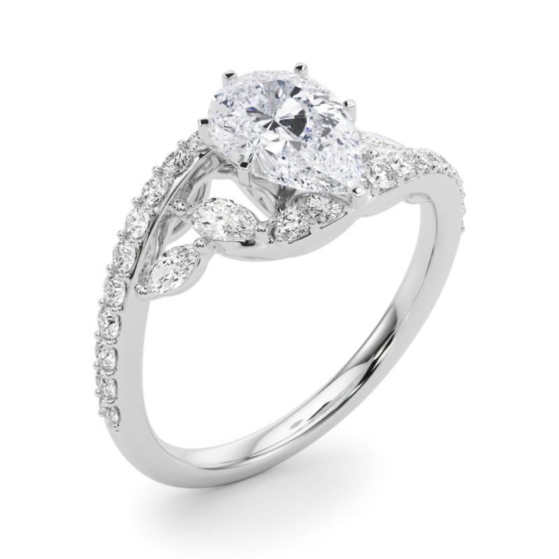 GIA 1.2 Carat Pear Curved Bypass Leaf & Vine Bague diamant en or blanc 18K Pour femmes en vente