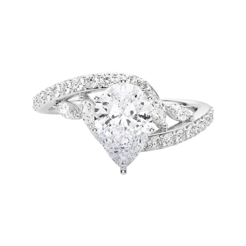 GIA 1.2 Carat Pear Curved Bypass Leaf & Vine Bague diamant en or blanc 18K