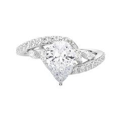 GIA 1.2 Carat Pear Curved Bypass Leaf & Vine Bague diamant en or blanc 18K