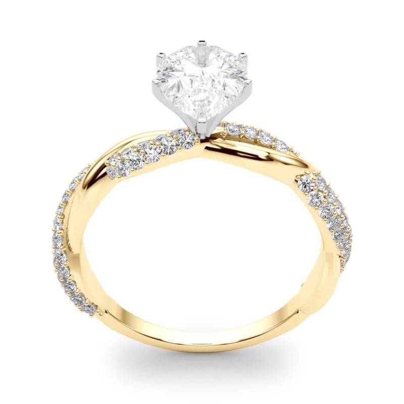 Donna GIA Anello con diamanti in oro giallo 18 carati da 1,2 carati con pera ritorta e pavé intrecciato in vendita