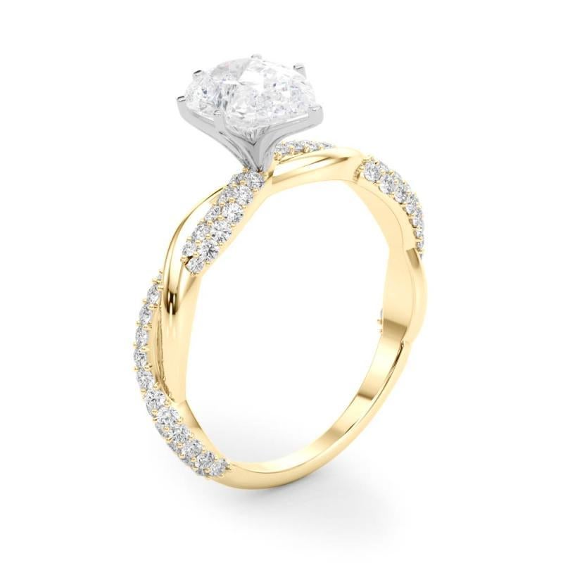 GIA Anello con diamanti in oro giallo 18 carati da 1,2 carati con pera ritorta e pavé intrecciato in vendita 1