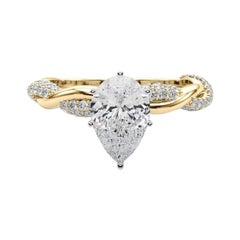 GIA 1.2 Carat Pear Twisted Pave Braided Band 18K Yellow Gold Diamond Ring