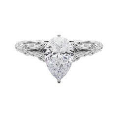 GIA 1.2 Carat Pear Vintage three-Stone Heart & Vine Diamond Ring