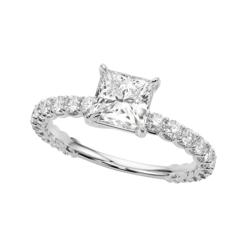 GIA 1.2 Carat Princess Cut with Partial Eternity 18K White Gold Diamond Ring