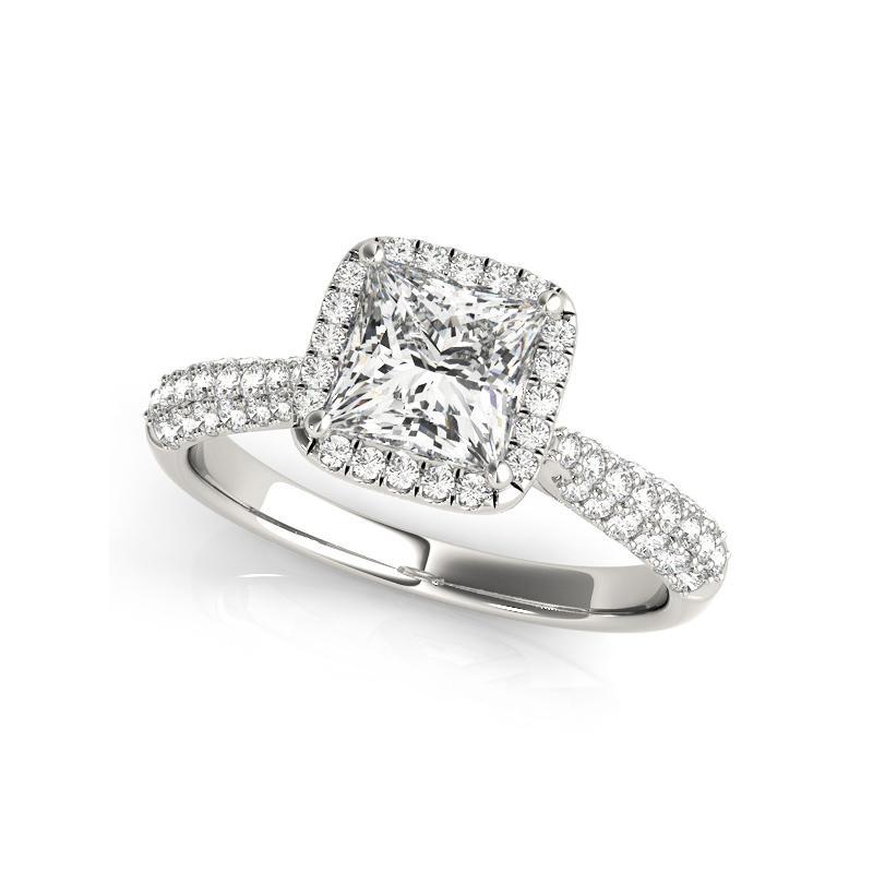 GIA 1,2 Karat Prinzessin Solitär Quadrat Halo Pave 18K Weißgold Diamantring (Carréschliff) im Angebot