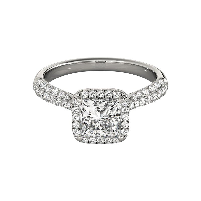 GIA 1,2 Carati Principessa Solitario Quadrato Halo Pave Anello di diamanti in oro bianco 18K