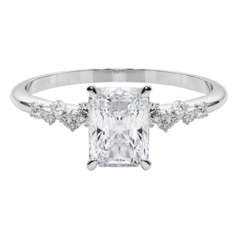 GIA 1,2 Karat Radiant Cluster Trellis Solitär 18K Weißgold Diamantring