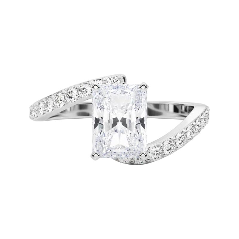 GIA 1.2 quilates Radiante Curvado Bypass Pave Shank  Anillo de diamantes en venta