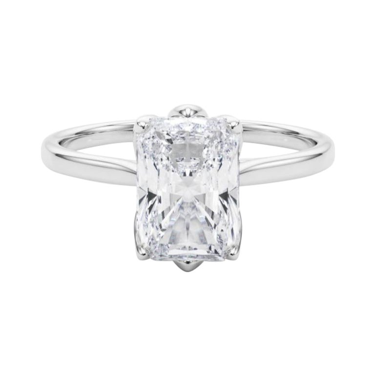 GIA 1,2 Carati Radiant Solitaire Cathedral Tulip Anello di diamanti in oro bianco 18K in vendita