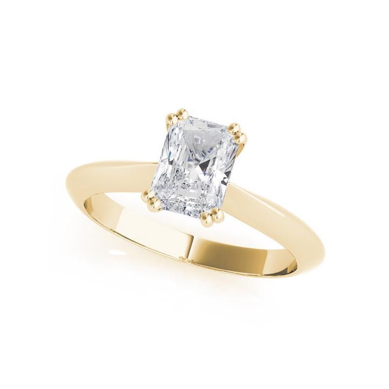 Taille radiant GIA 1.2 Carat Radiant Solitaire Tulip Cathedral Bague diamant en or jaune 18K en vente