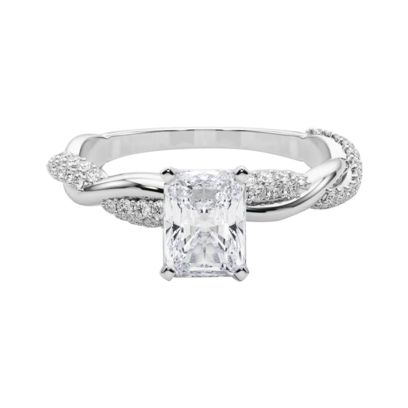 GIA 1,2 Carati Radiant Twisted Pave Braided Band Oro bianco 18K Diamanti
