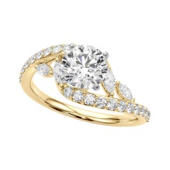 Bague en or jaune GIA 1,2 carat Round Curved Bypass Leaf & Vine 18K Diamond Ring
