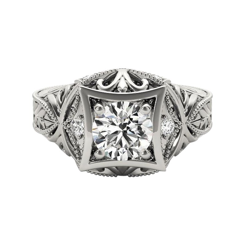 GIA Diamante rotondo da 1,2 carati con incisione Tropical  Anello con diamante