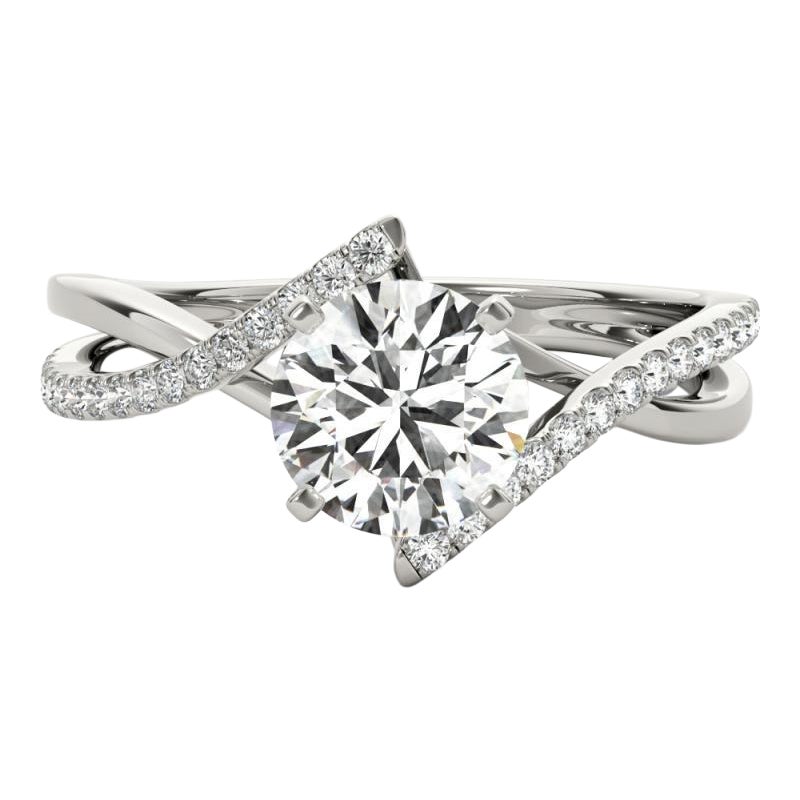 GIA 1,2 Carati Rotondo a doppia fascia Bypass Swirl Anello con diamanti in oro bianco 18 carati