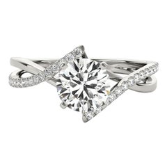 GIA 1.2 Carat Round Double Band Bypass Swirl 18K White Gold Diamond Ring