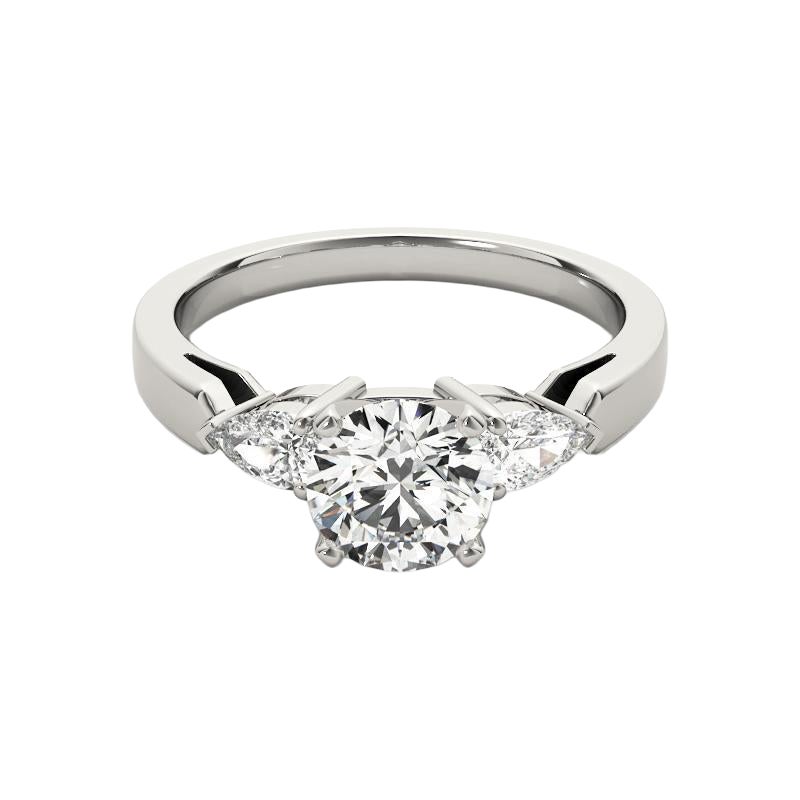 GIA 1.2 Carat Round Three-Stone East-West Pear 18K White Gold Diamond Ring