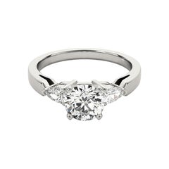 GIA 1.2 Carat Round Three-Stone East-West Pear 18K White Gold Diamond Ring
