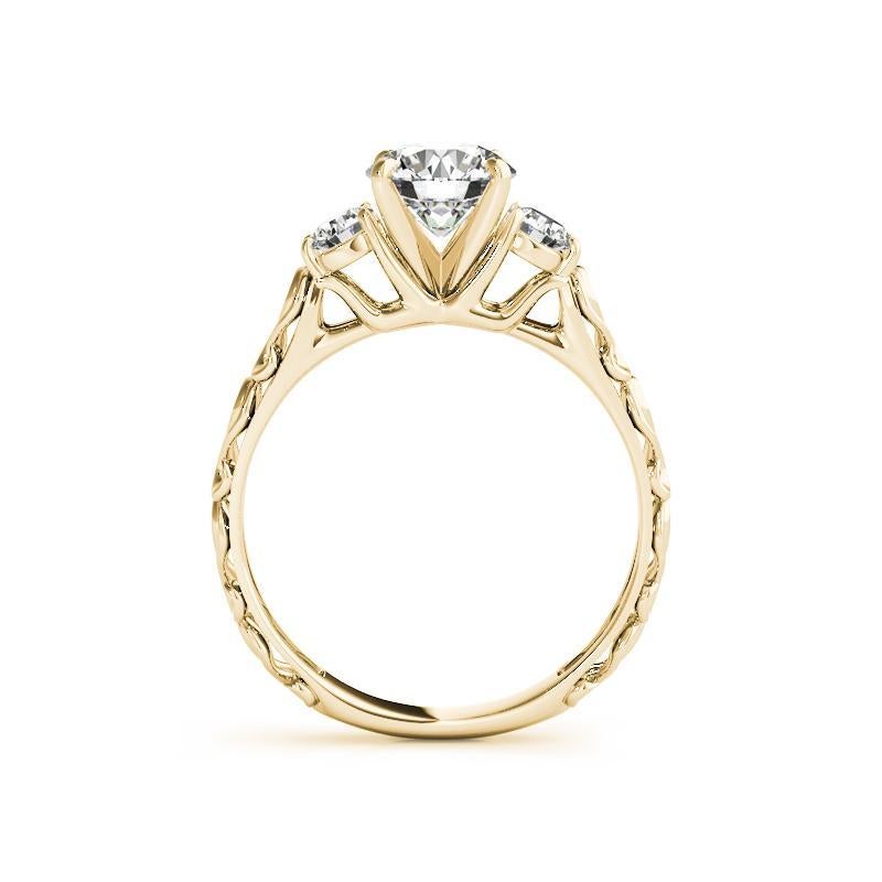 Taille ronde GIA 1.2 Carat Round Three-Stone Tiered Vintage 18K Yellow Gold Diamond Ring (bague à trois pierres rondes en or jaune 18K) en vente