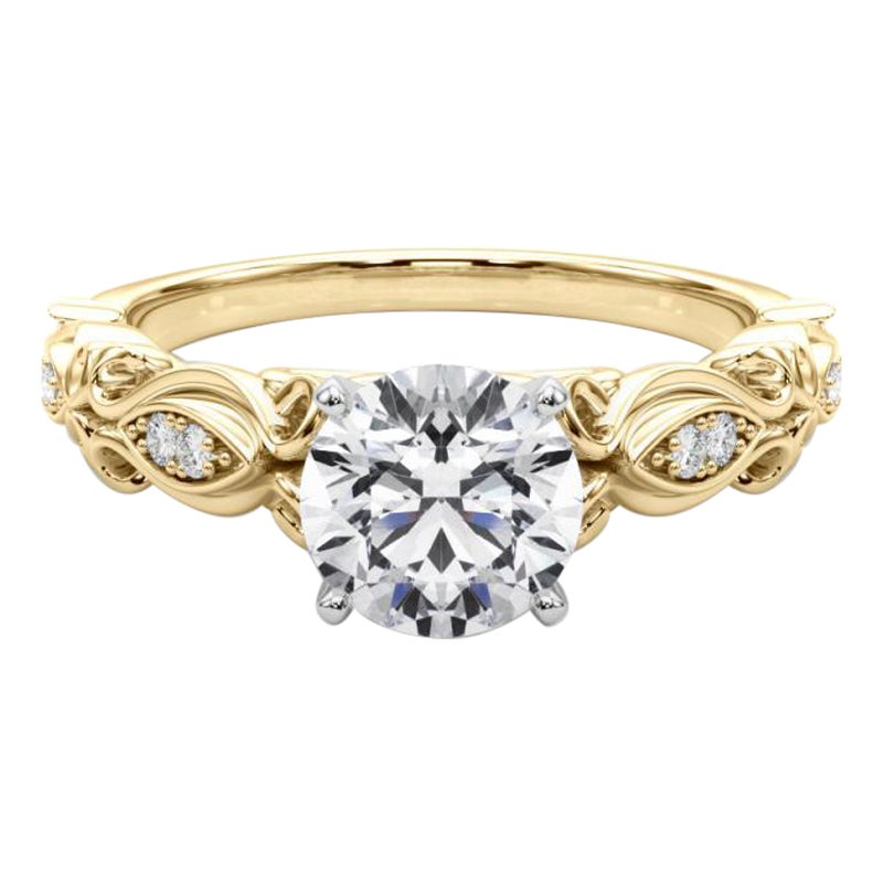 GIA 1,2 Carati Tondo Vintage a Nastro Scorrevole Anello con Diamante in Oro Giallo 18K