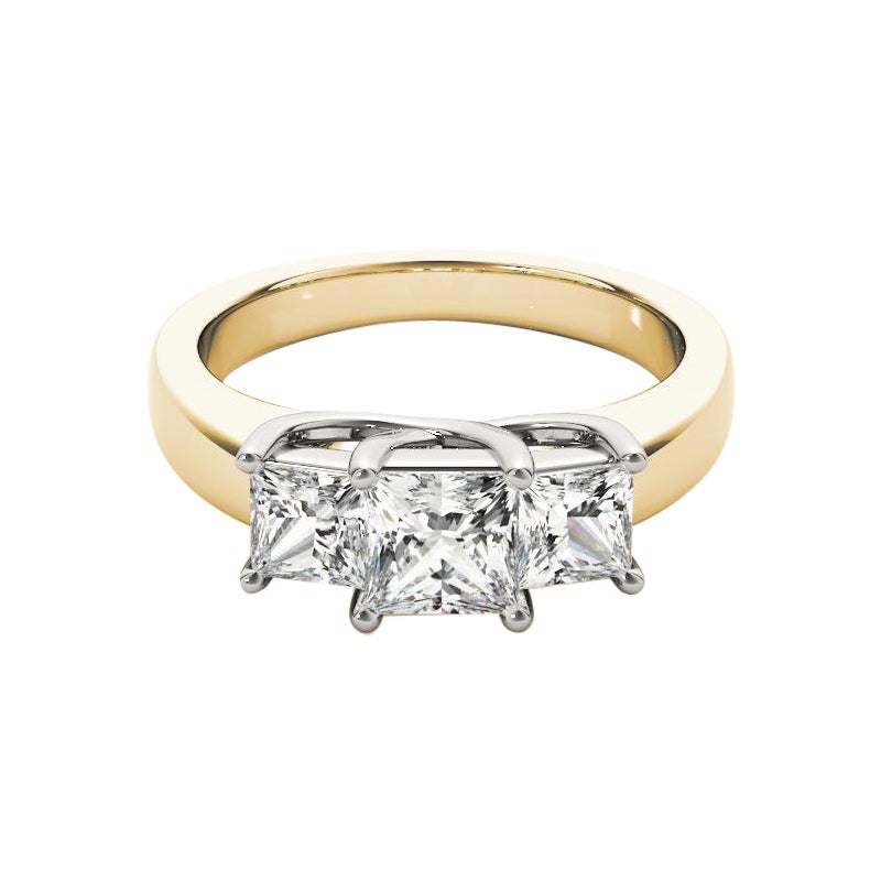 GIA Anello di diamanti in oro giallo 18K con tre pietre e tre punte condivise da 1,2 carati