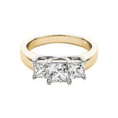 GIA Anello di diamanti in oro giallo 18K con tre pietre e tre punte condivise da 1,2 carati