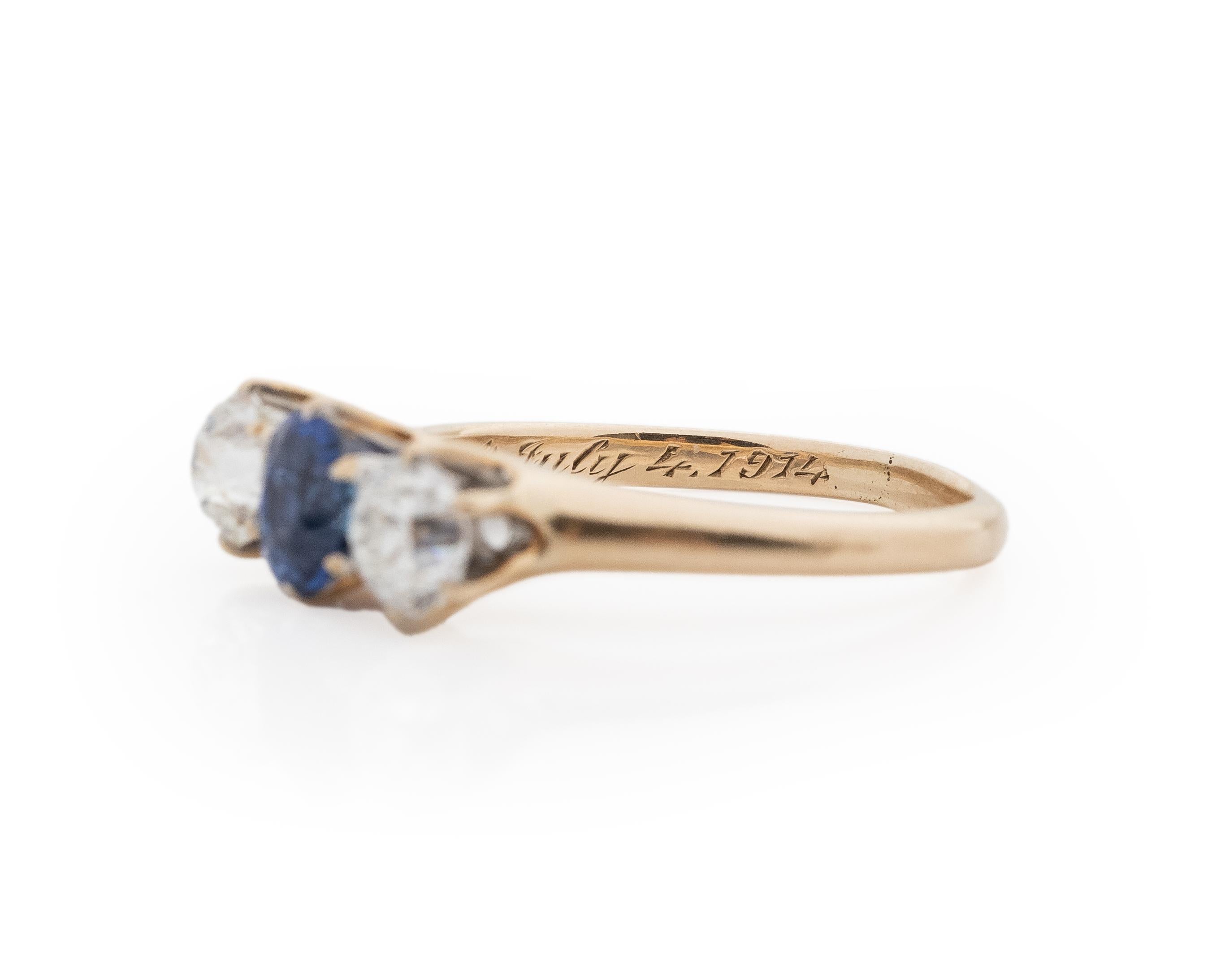 GIA 1.20 Carat Art Deco Diamond 14 Karat Yellow Gold Sapphire Engagement Ring In Good Condition For Sale In Atlanta, GA