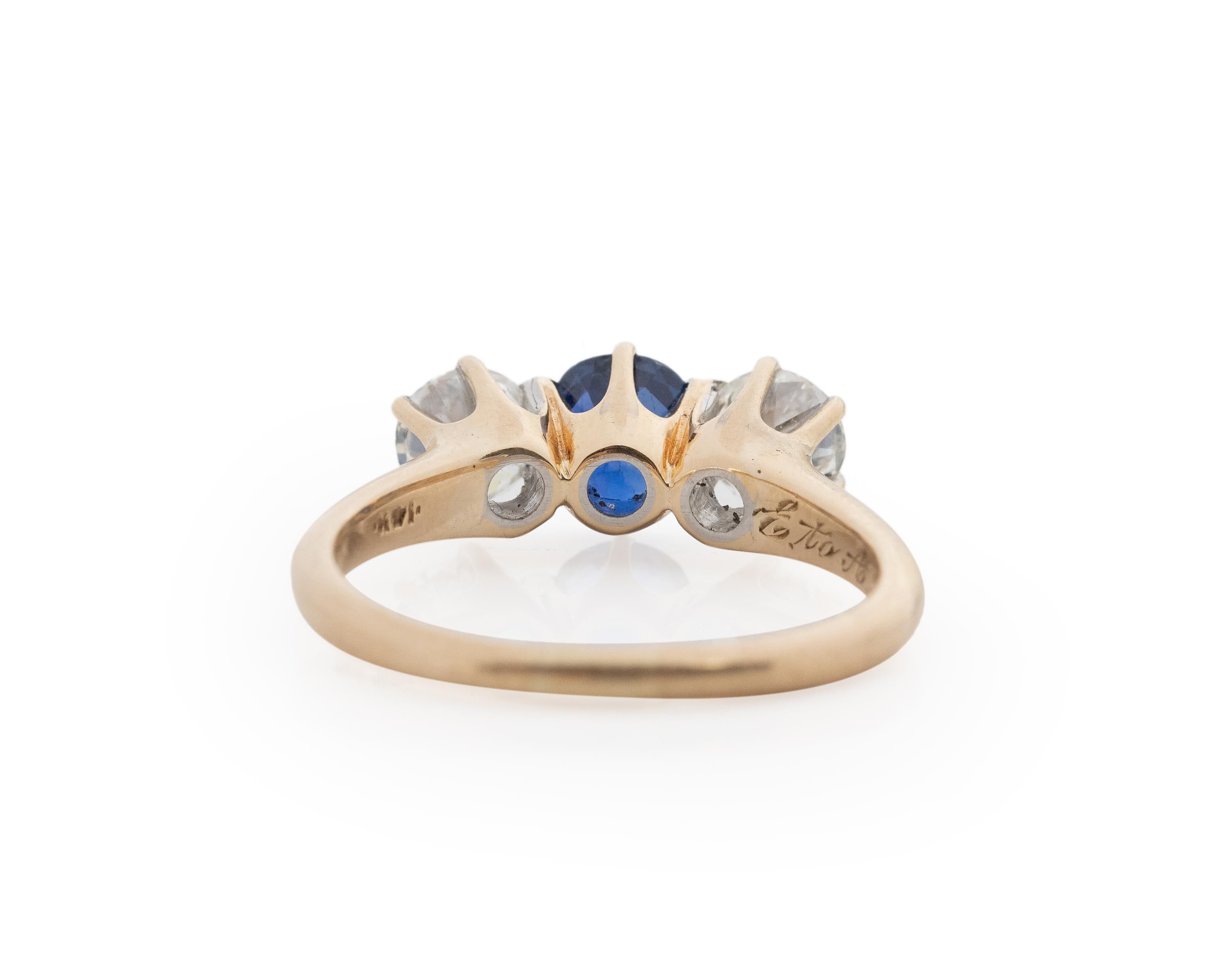 Women's GIA 1.20 Carat Art Deco Diamond 14 Karat Yellow Gold Sapphire Engagement Ring For Sale