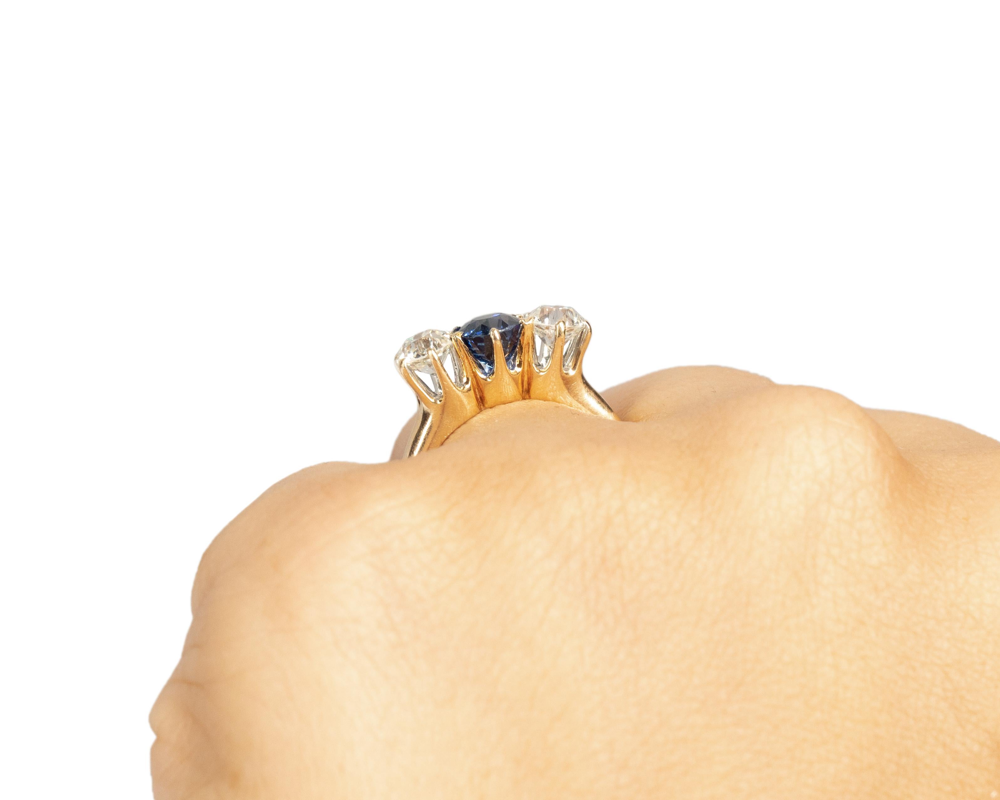 GIA 1.20 Carat Art Deco Diamond 14 Karat Yellow Gold Sapphire Engagement Ring For Sale 2
