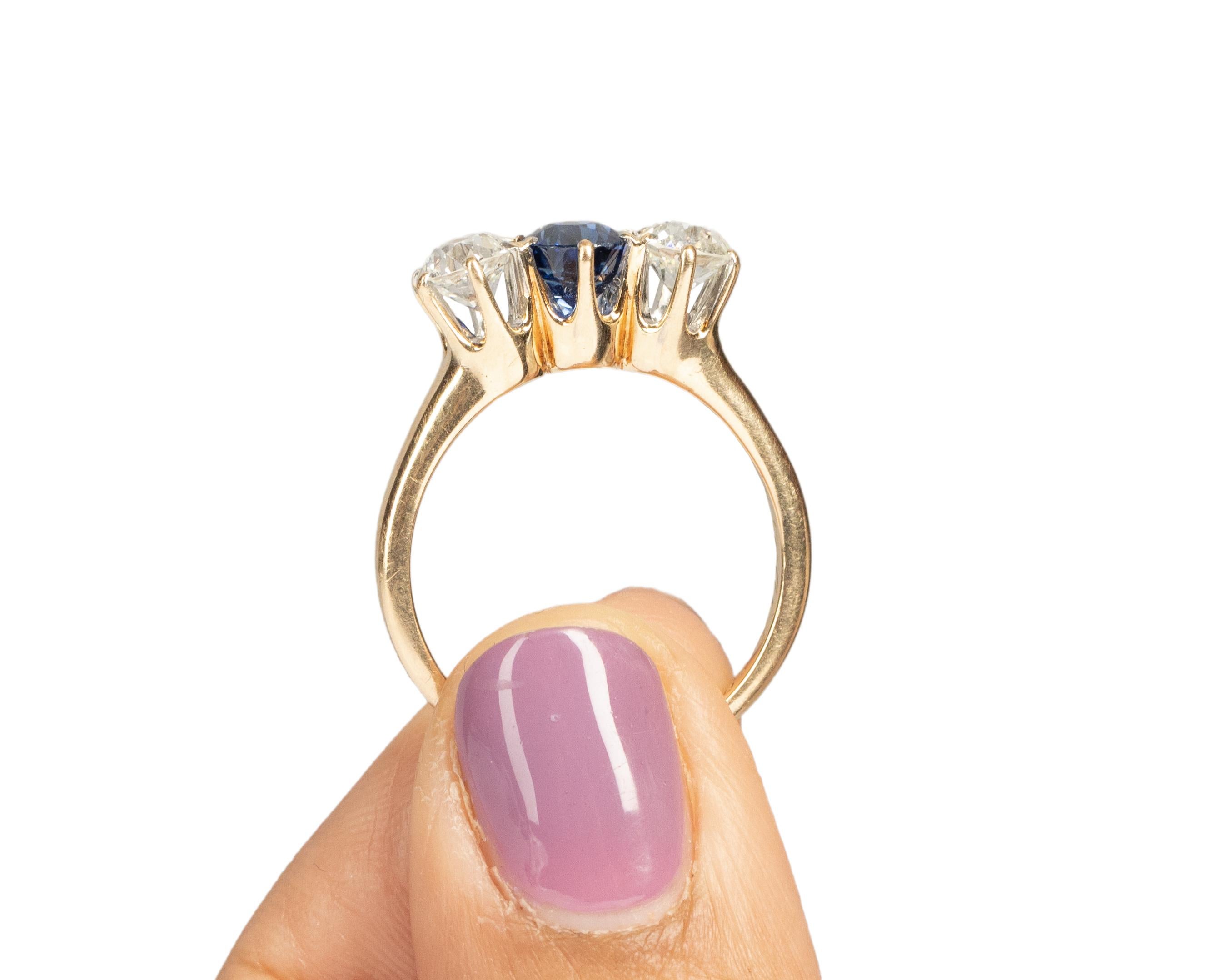 GIA 1.20 Carat Art Deco Diamond 14 Karat Yellow Gold Sapphire Engagement Ring For Sale 3