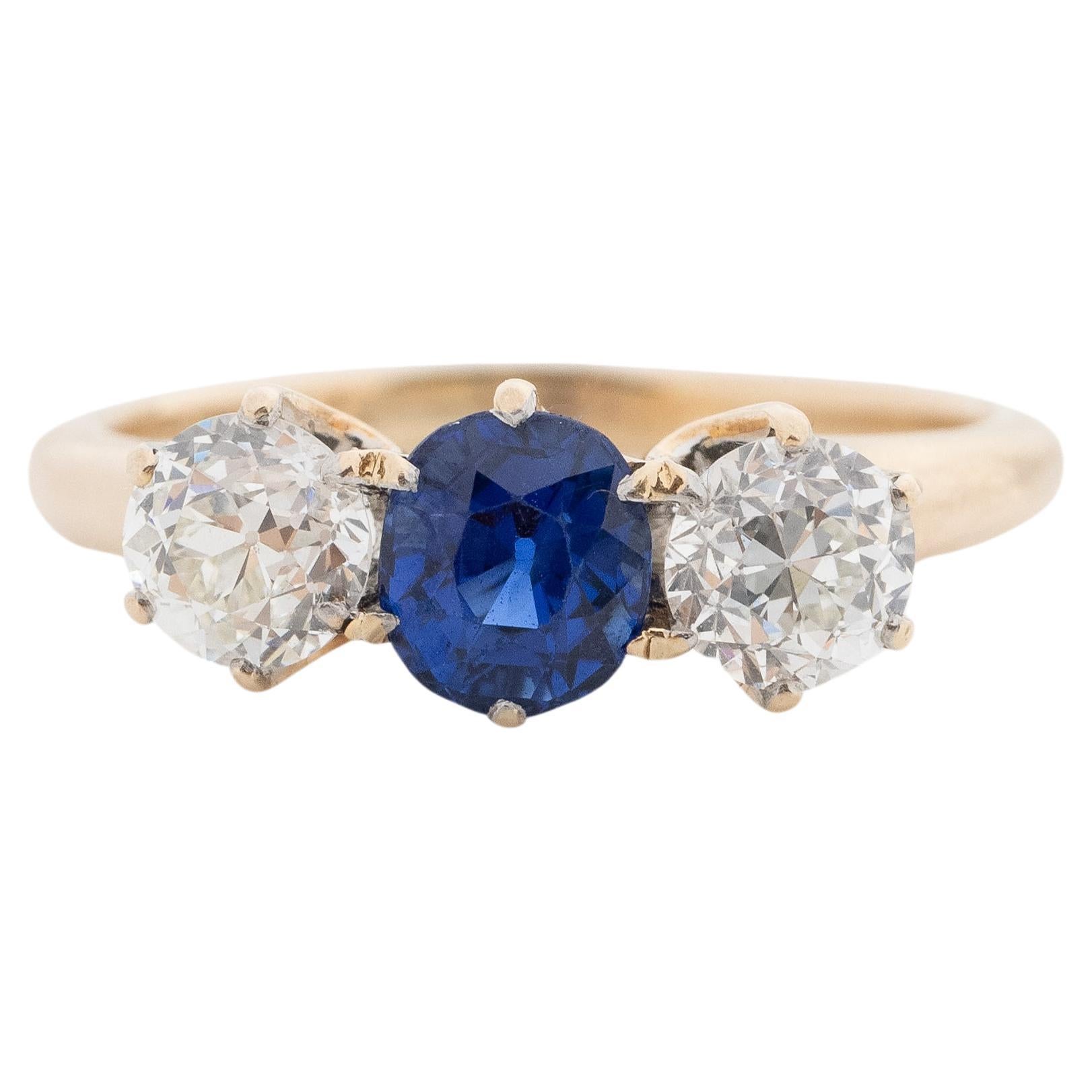 GIA 1.20 Carat Art Deco Diamond 14 Karat Yellow Gold Sapphire Engagement Ring For Sale
