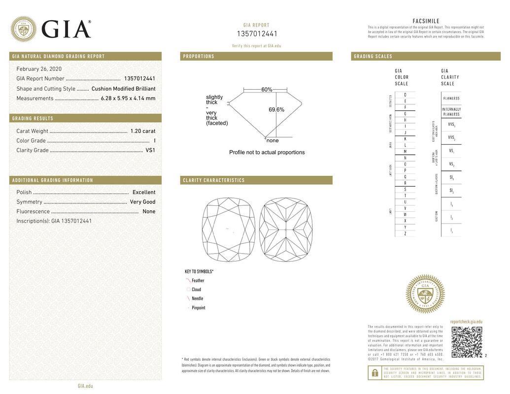 Contemporaneo GIA 1,20 Carat Cushion Vine Band Nature Inspired 18K White Gold Diamond Ring in vendita