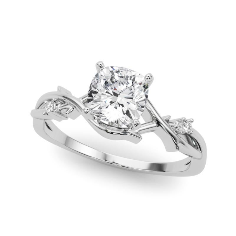 Taglio cuscino GIA 1,20 Carat Cushion Vine Band Nature Inspired 18K White Gold Diamond Ring in vendita