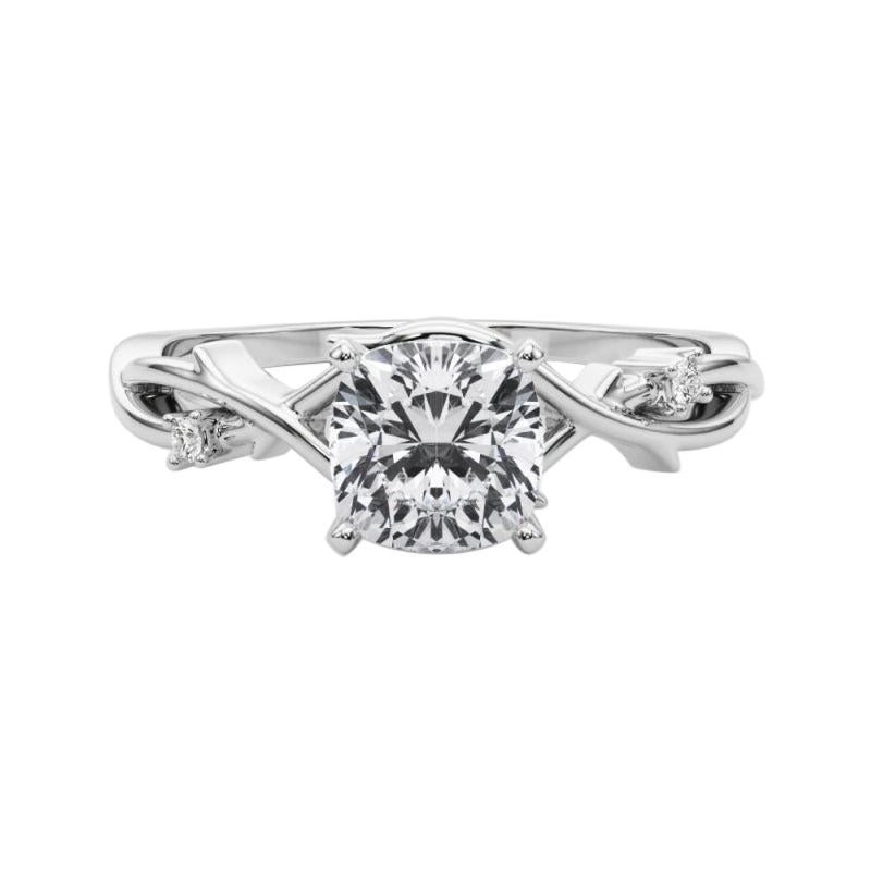 GIA 1,20 Carat Cushion Vine Band Nature Inspired 18K White Gold Diamond Ring