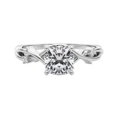 GIA 1,20 Carat Cushion Vine Band Nature Inspired 18K White Gold Diamond Ring