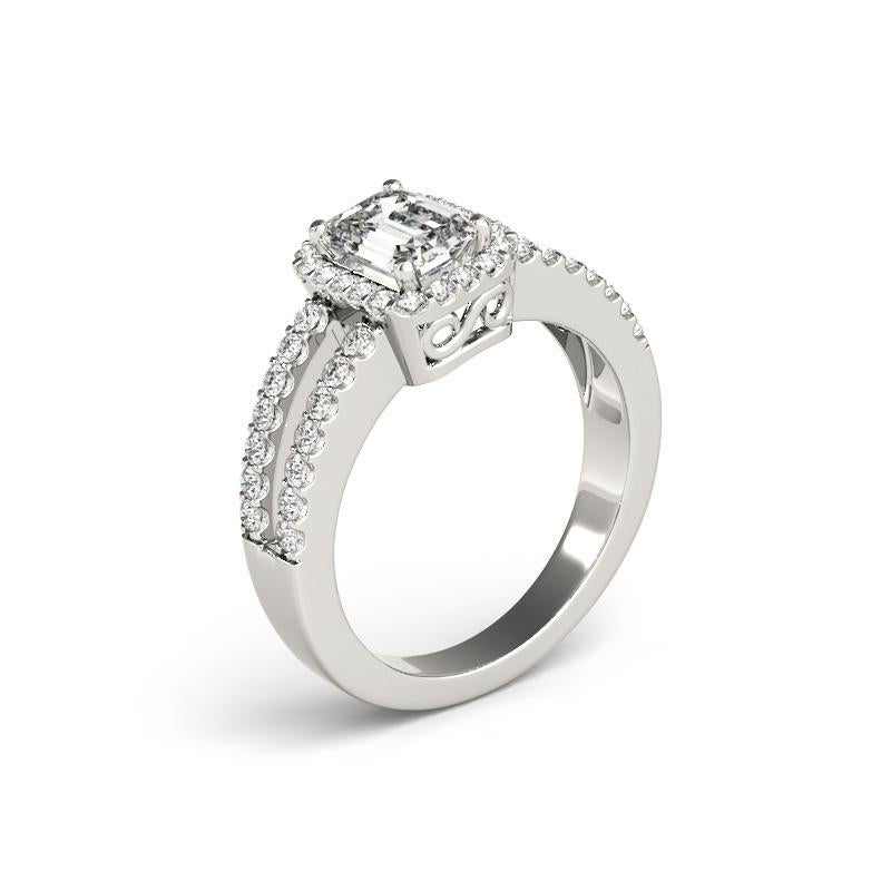 GIA 1,20 Karat Halo Radiant Filigran Split Shank 18K Weißgold Diamantring im Angebot 1