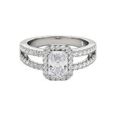 GIA 1,20 Karat Halo Radiant Filigran Split Shank 18K Weißgold Diamantring