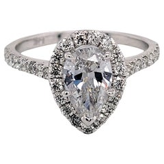 GIA 1.20 Carat I/SI2 Pear Shaped 14 Karat Gold Ring with Halo