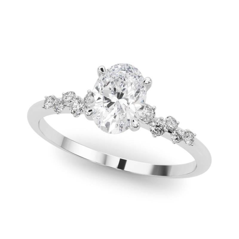 Taglio ovale GIA 1,20 Carati Oval Cluster Trellis Solitaire Anello di diamanti in oro bianco 18K in vendita