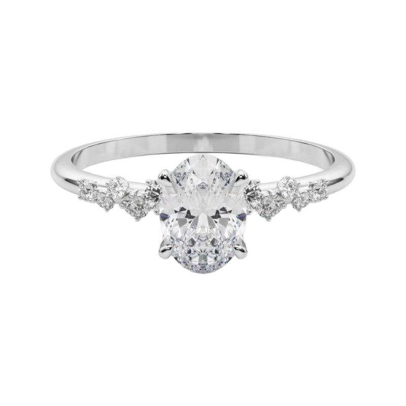 GIA 1,20 Carati Oval Cluster Trellis Solitaire Anello di diamanti in oro bianco 18K in vendita